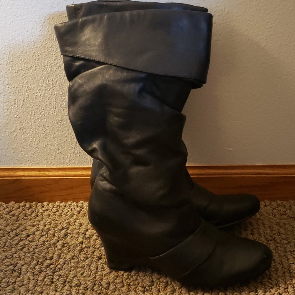 Fitzwell black slouch wedge boots